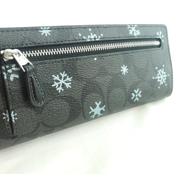 Coach Womens Graphite Snowflake Print Signature Canvas Bifold Slim Wallet - Picture 5 of 13